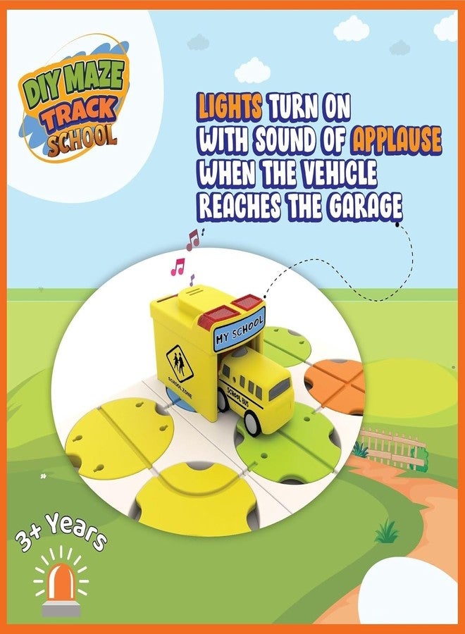 Babelly DIY Track Maze Race Car Track Building Block Educational Toy Set Tiles DIY Play Set 2 Light Up Car STEM Learning Construction (School Bus) - Image 4
